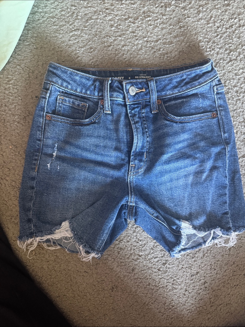 Old Navy Distressed High-Rise Denim Shorts - Medium Blue